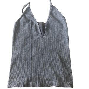 Free People / Intimately Gray Ribbed Mesh Inlay Camisole Tank Top